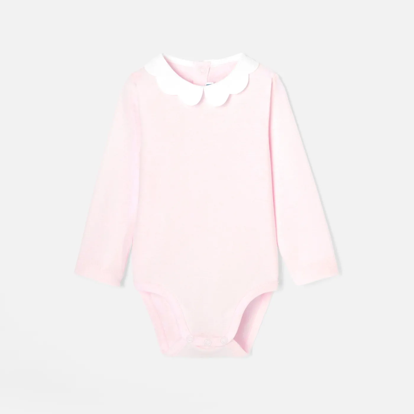 Bodysuits-Jacadi Baby girl bodysuit with scalloped collar Jacadi Powder Pink