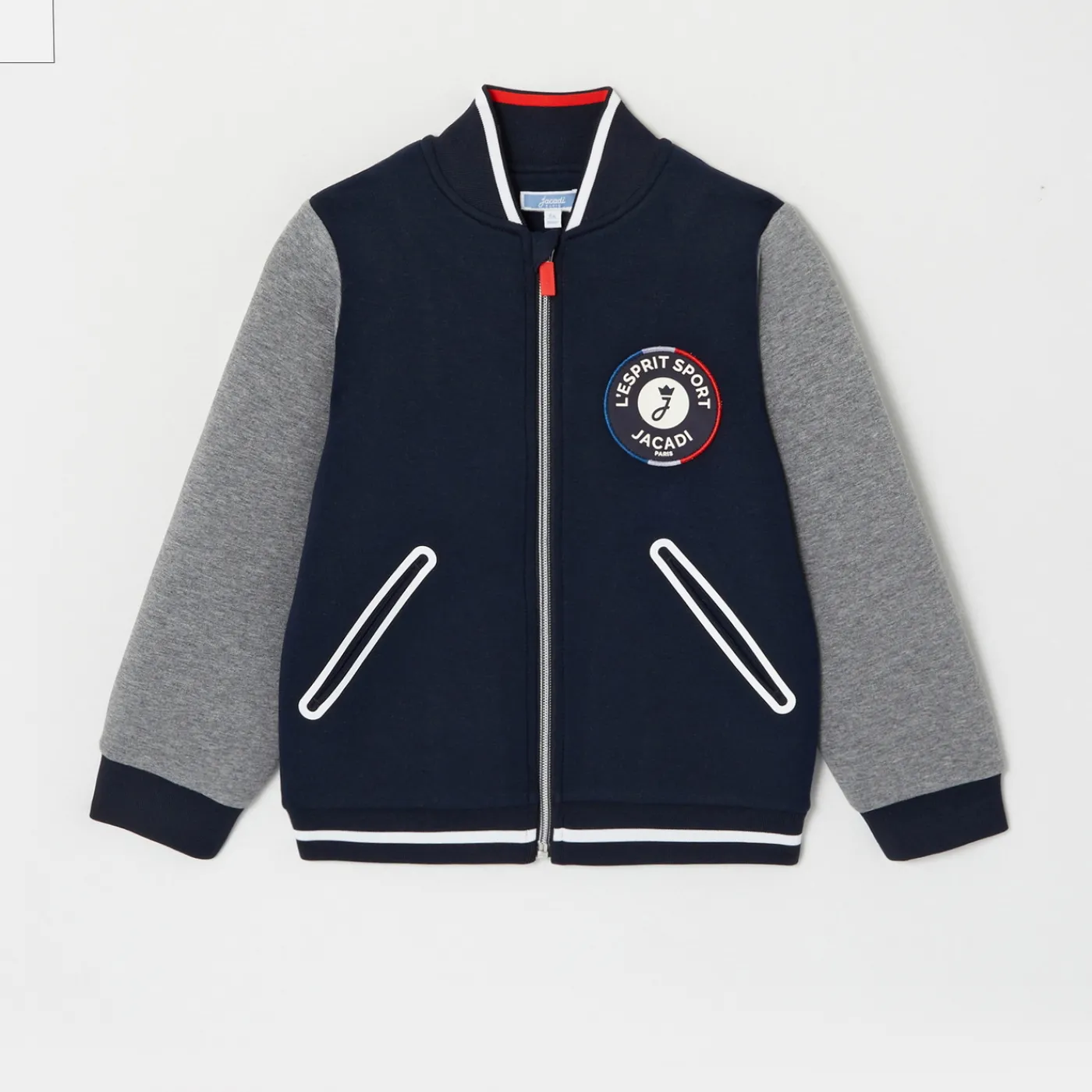 Sweaters, Sweatshirts And Cardigans|Coats And Outerwear-Jacadi Boy varsity style cardigan Navy/Grey