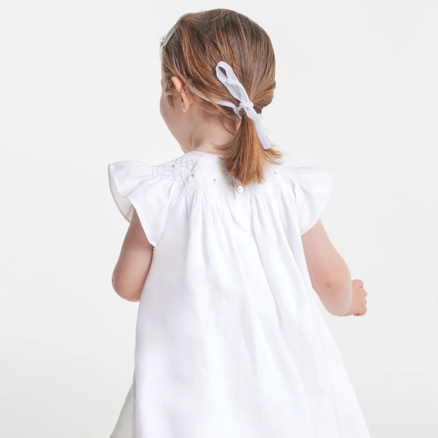 Dresses-Jacadi Baby girl linen ceremony dress Jacadi White