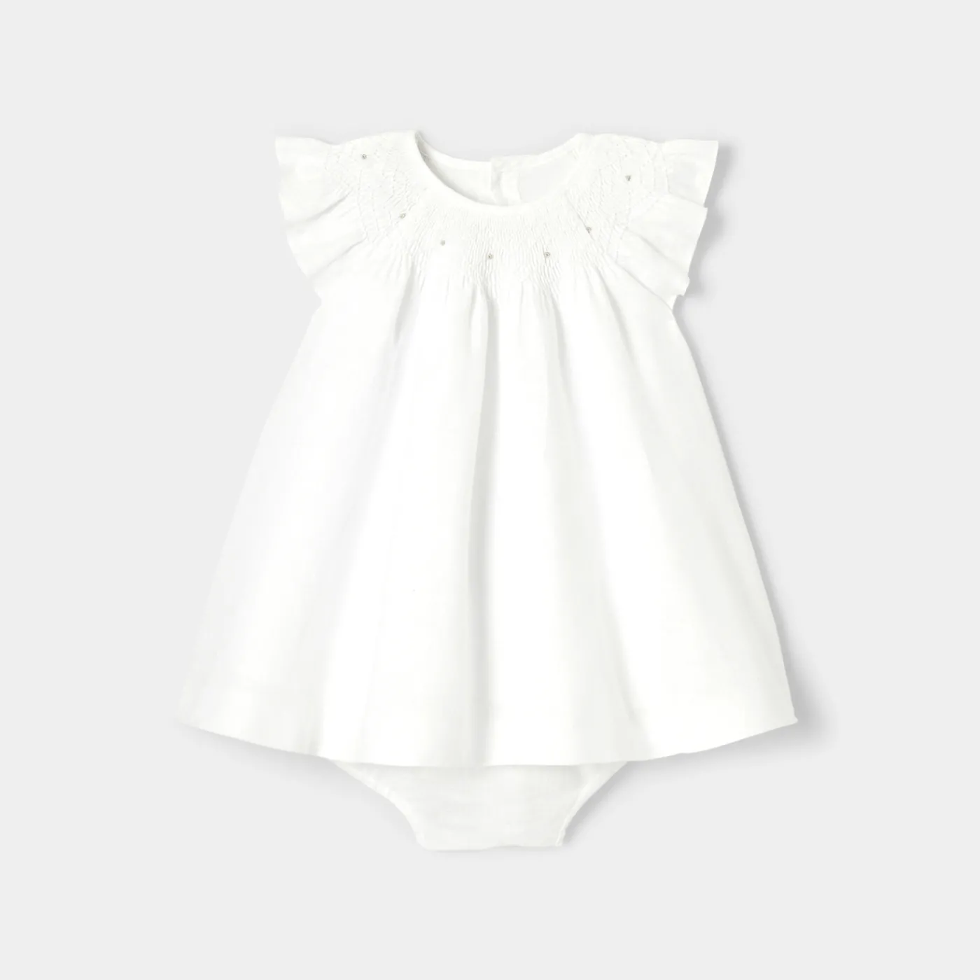 Dresses-Jacadi Baby girl linen ceremony dress Jacadi White