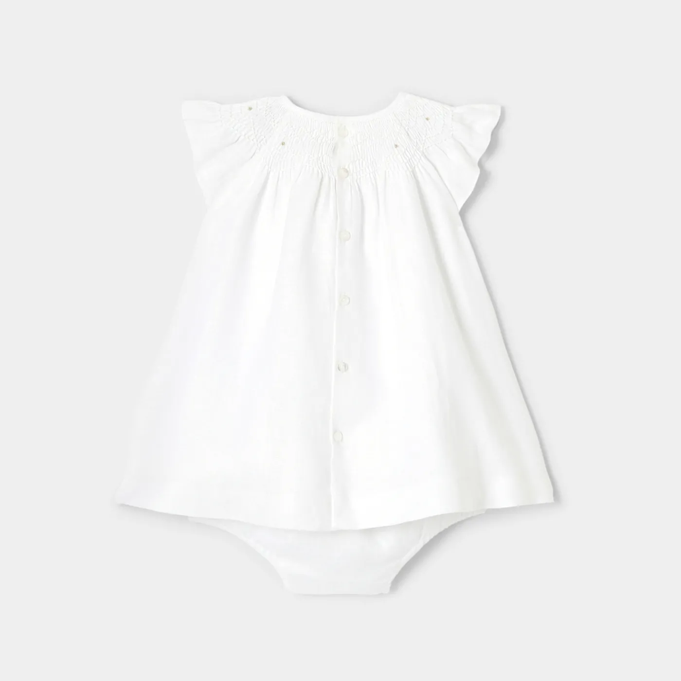 Dresses-Jacadi Baby girl linen ceremony dress Jacadi White