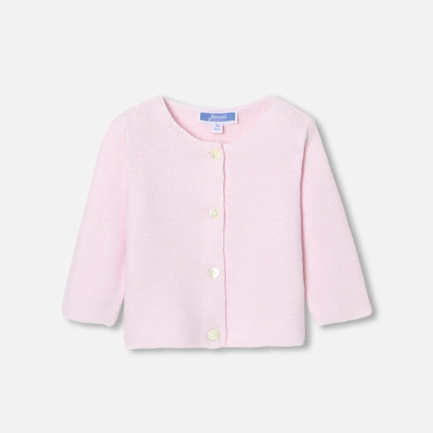 Jumpers, Sweatshirts And Cardigans-Jacadi Baby girl cardigan in garter stitch Jacadi pale Pink
