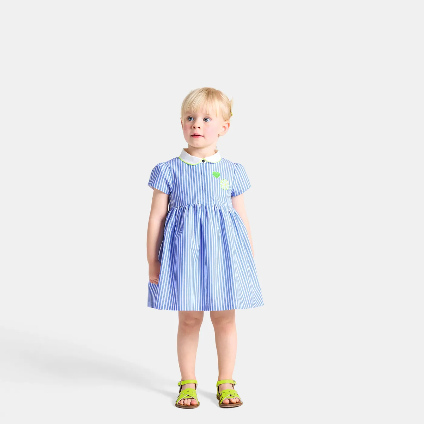 Dresses-Jacadi Baby girl trapeze dress White/Blue
