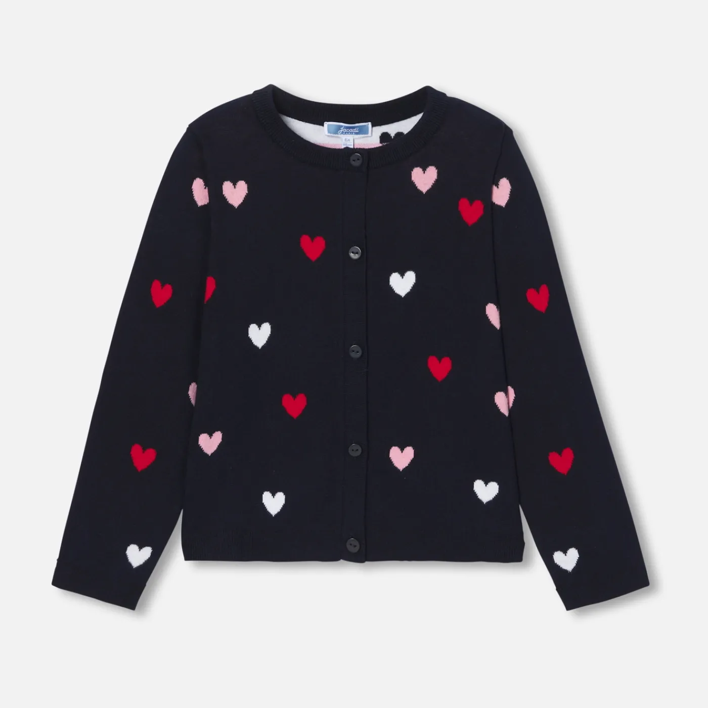 Cardigans, Sweaters And Sweatshirts-Jacadi Girl heart jacquard cardigan Navy/Multicolour