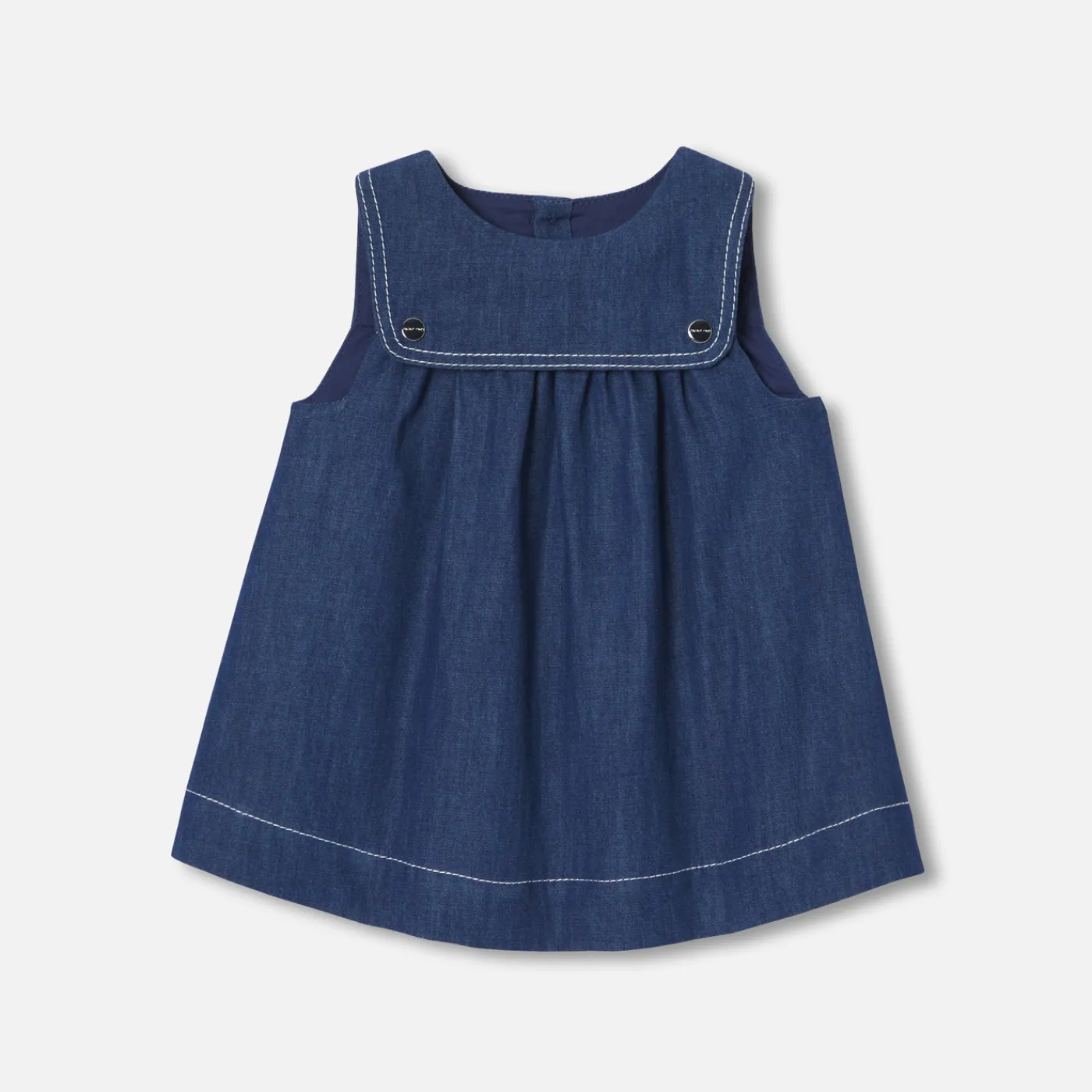Dresses-Jacadi Baby girl pinafore dress in lightweight denim Dark Denim