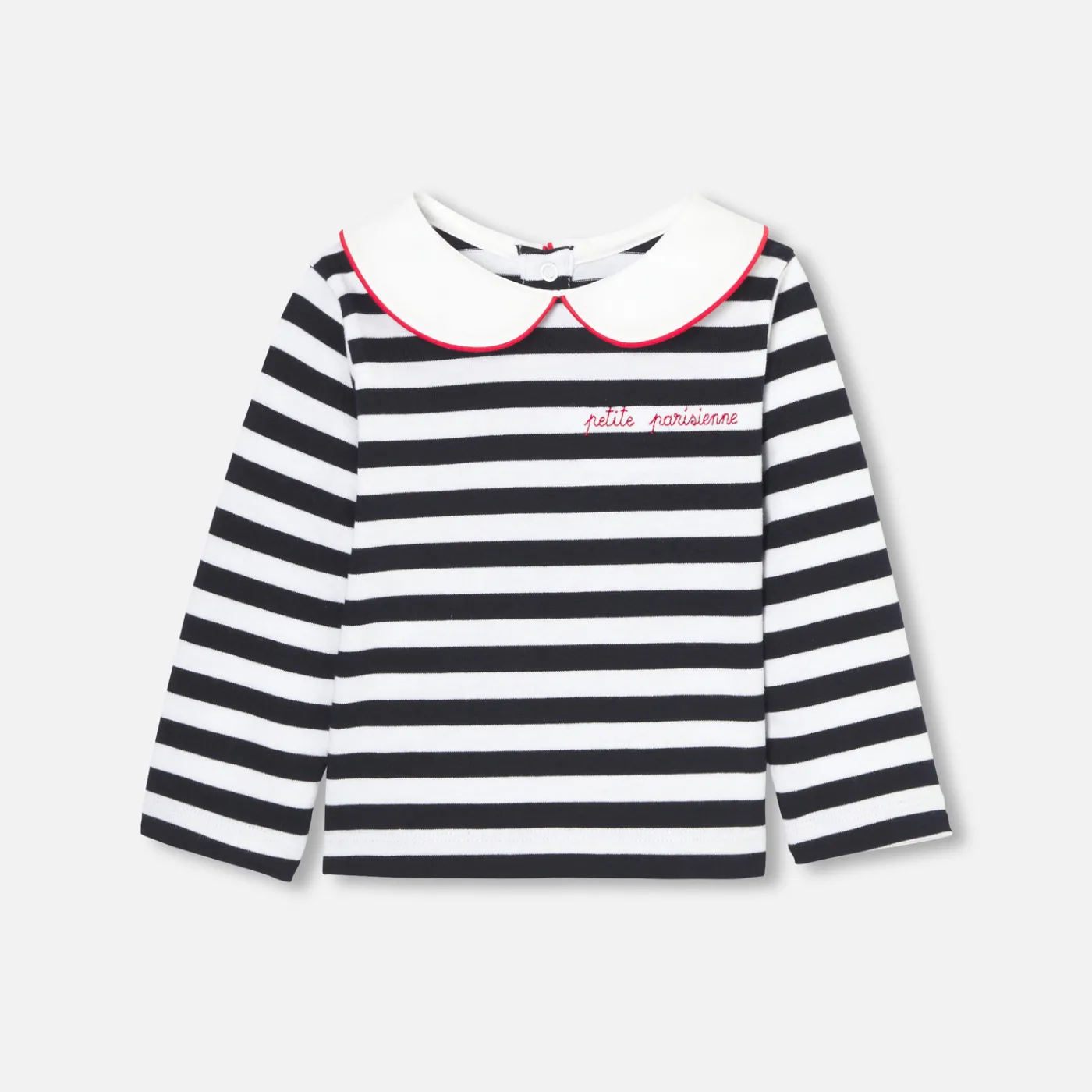 Polos And T-Shirts-Jacadi Baby girl Breton tee White/Navy