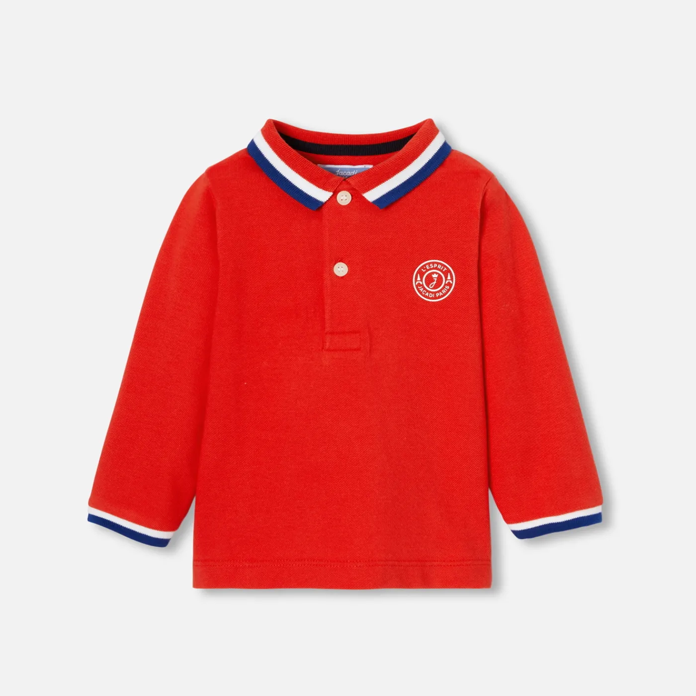 Polos And T-Shirts-Jacadi Long-sleeved baby boy polo shirt Bright red