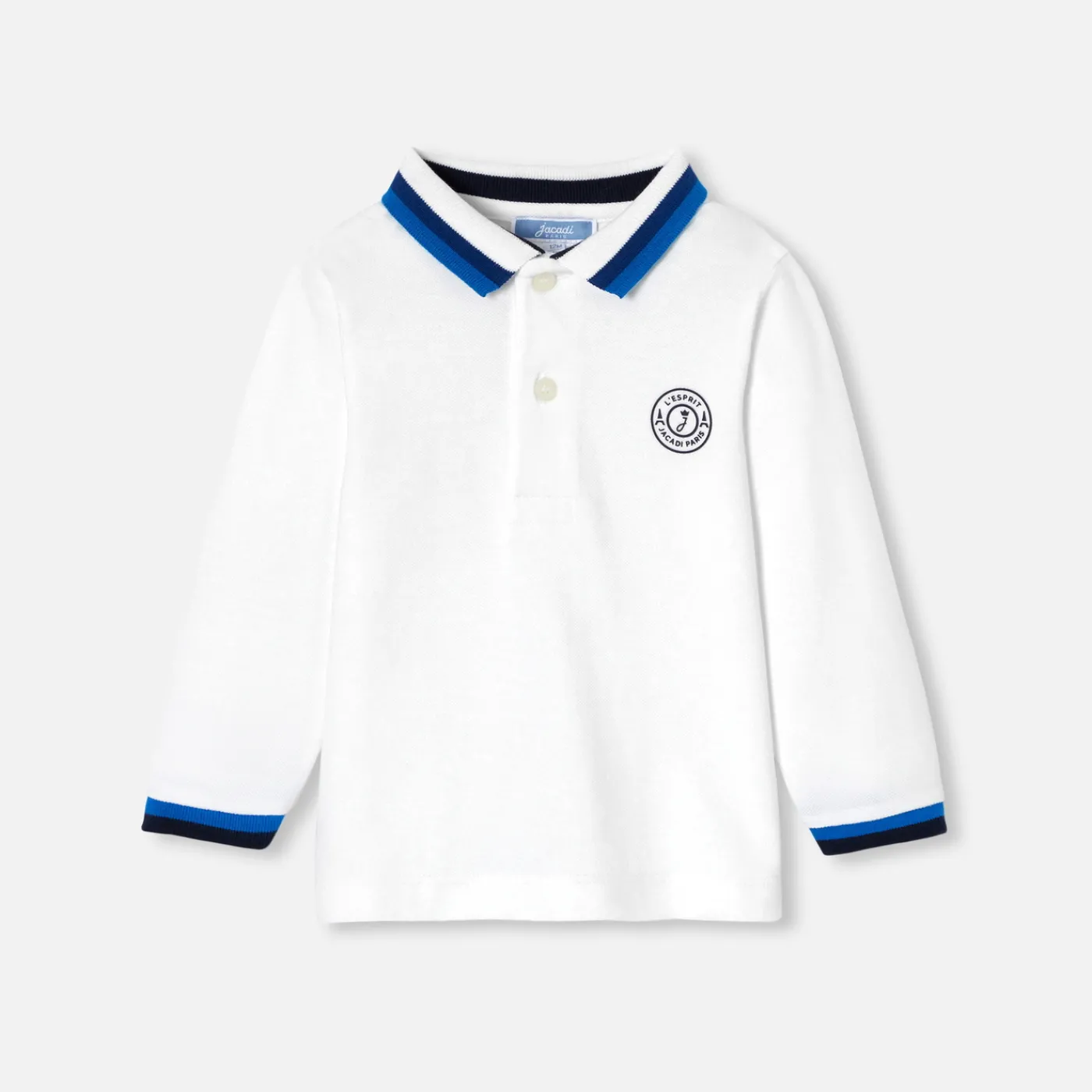 Polos And T-Shirts-Jacadi Long-sleeved baby boy polo shirt Jacadi White