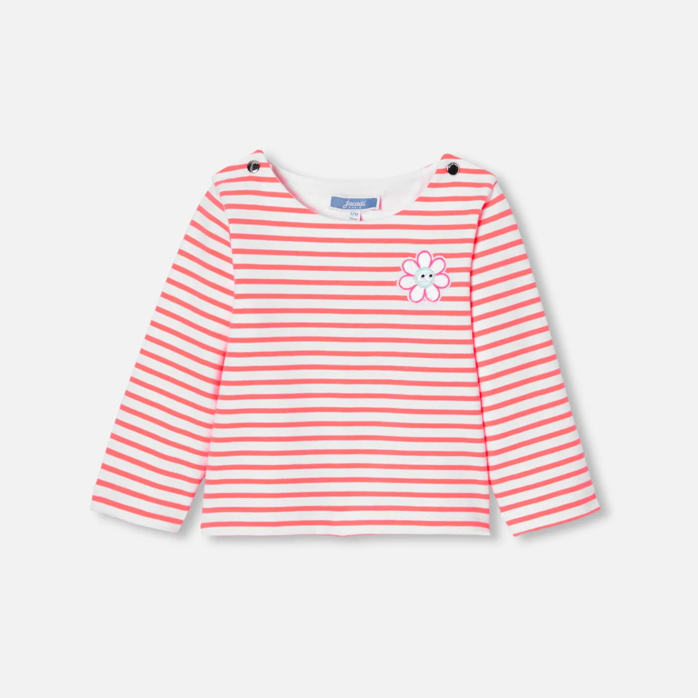Polos And T-Shirts-Jacadi Baby girl Breton tee White/Coral