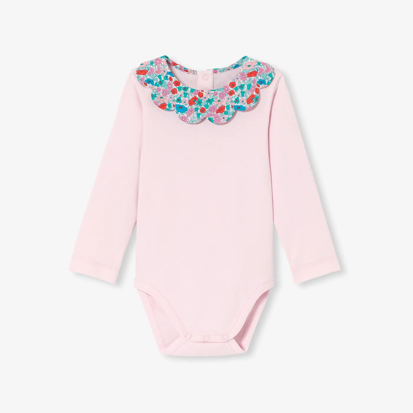 Bodysuits-Jacadi Baby girl bodysuit with Liberty fabric collar Jacadi Powder Pink