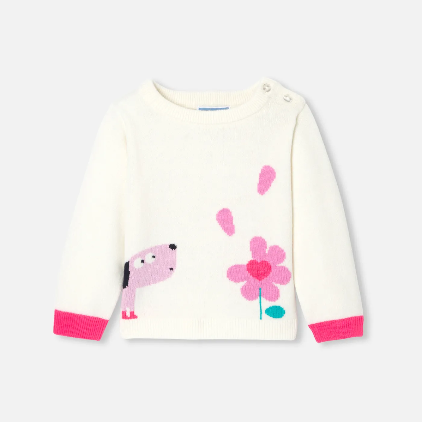 Cardigans, Sweaters And Sweatshirts-Jacadi Baby girl intarsia flower sweater Soft White/Multicolour