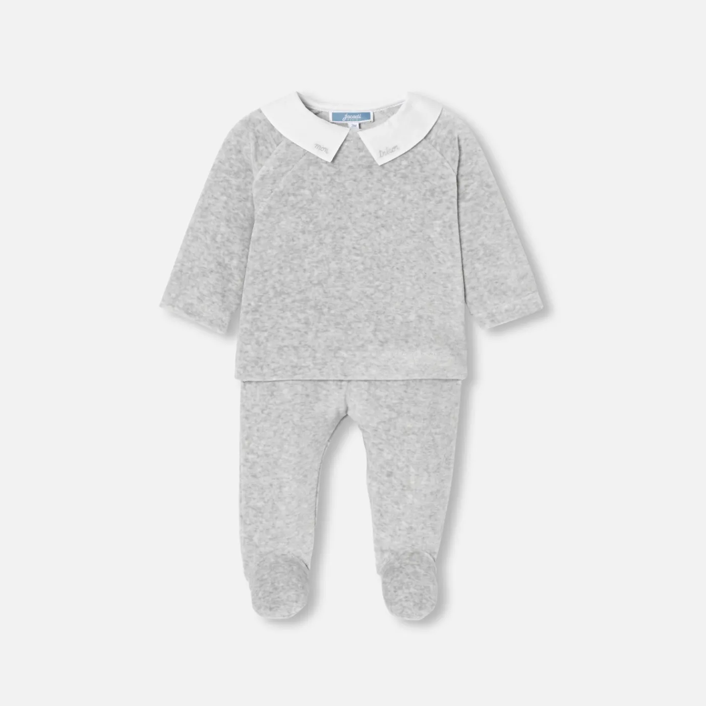 Bloomers, Overalls And Sets-Jacadi Velvet baby comfort set Jacadi light Heather Grey