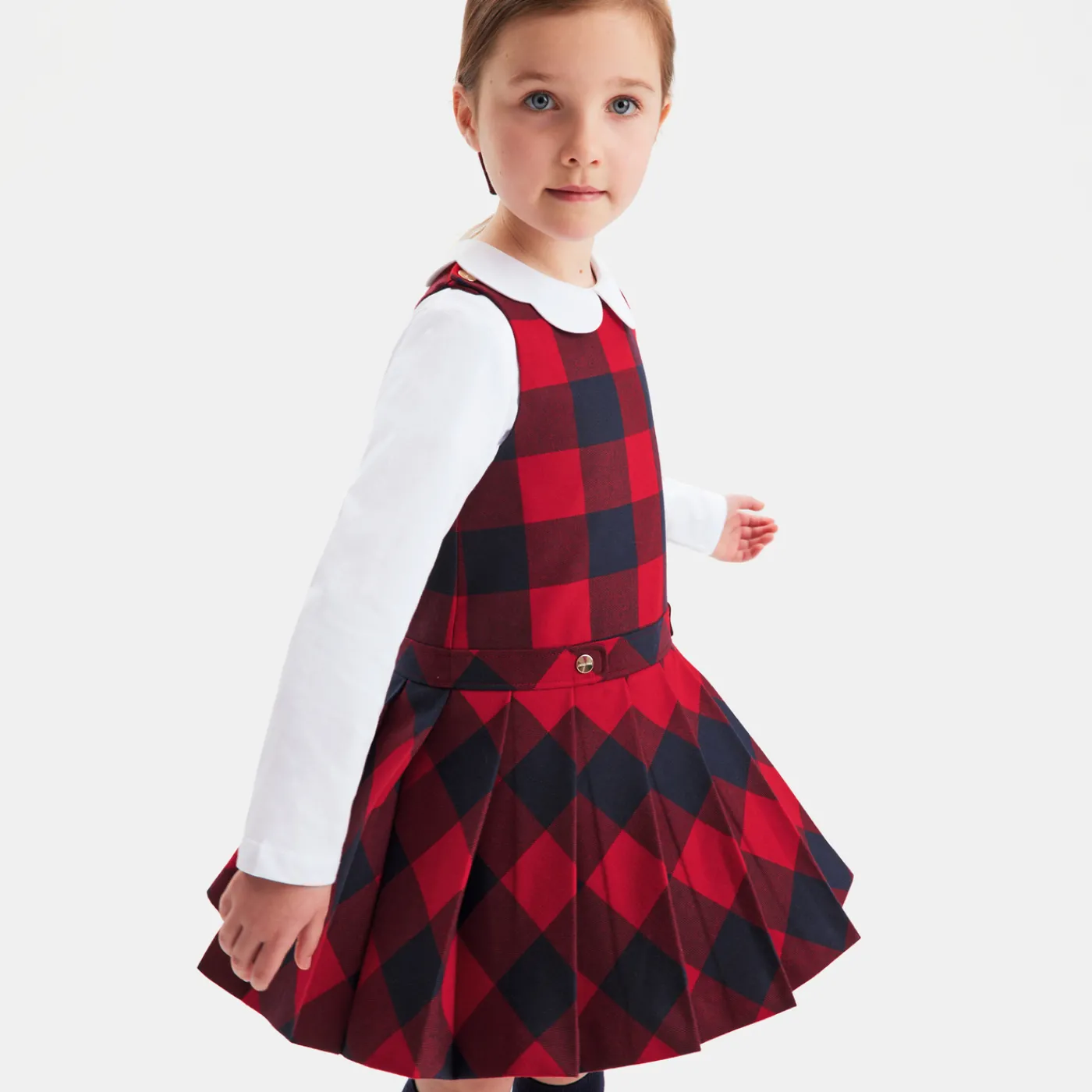 Dresses And Skirts-Jacadi Girl flannel pinafore dress Navy/Red