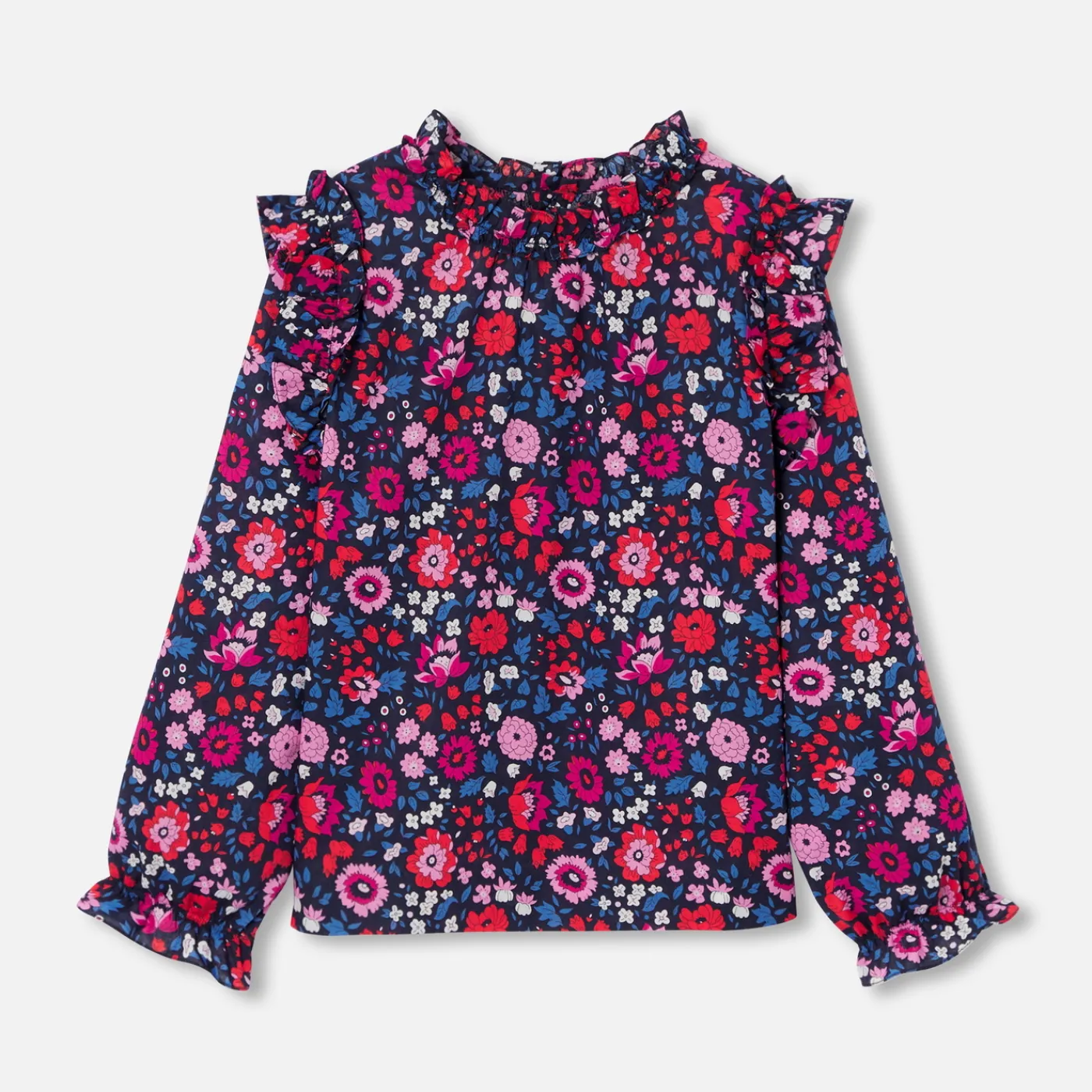 Blouses And Shirts-Jacadi Girl blouse in Liberty fabric Navy/Multicolour