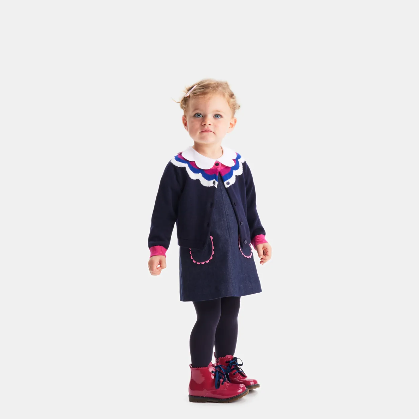 Dresses-Jacadi Baby girl denim pinafore dress Dark Denim