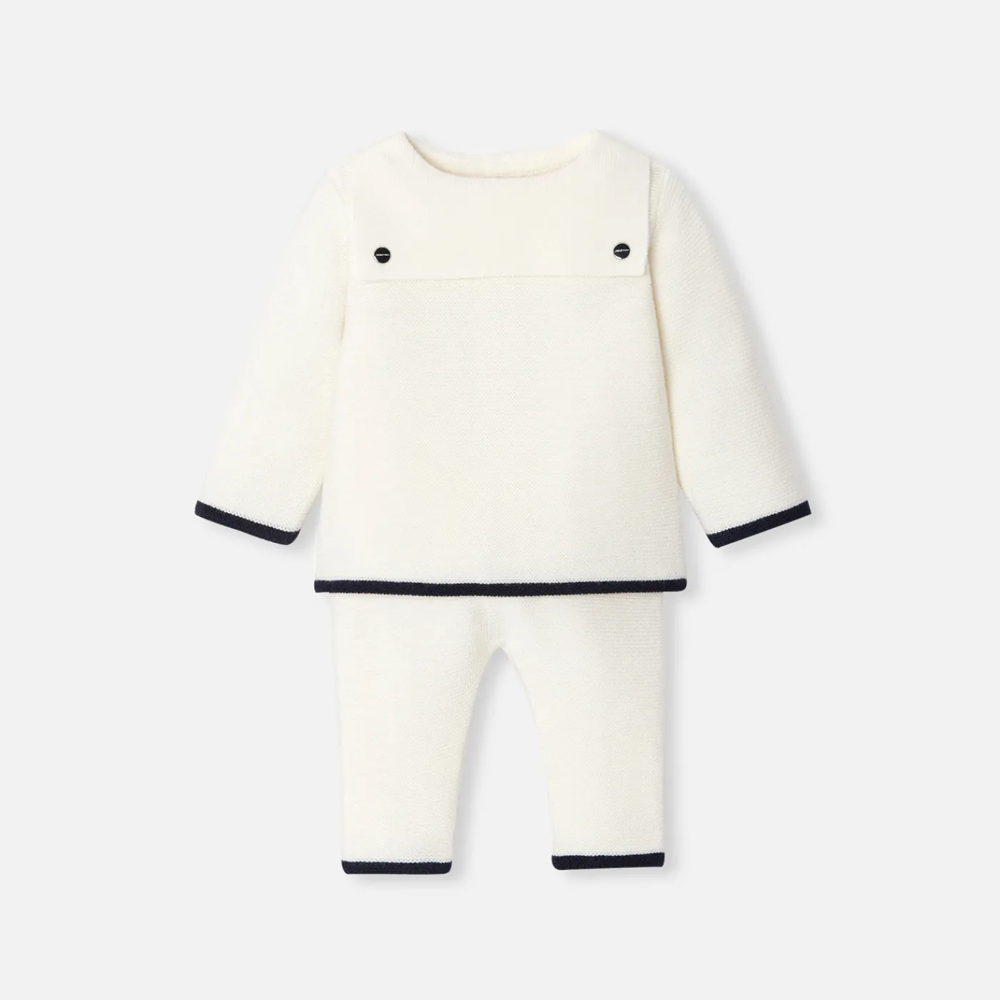 Bloomers, Overalls And Sets-Jacadi Baby garter stitch set Jacadi soft white