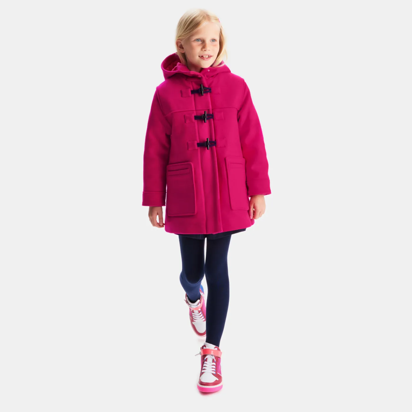 Coats And Outerwear|Girl Coats & Puffer Jackets-Jacadi Girl wool duffle-coat Grenadine Pink