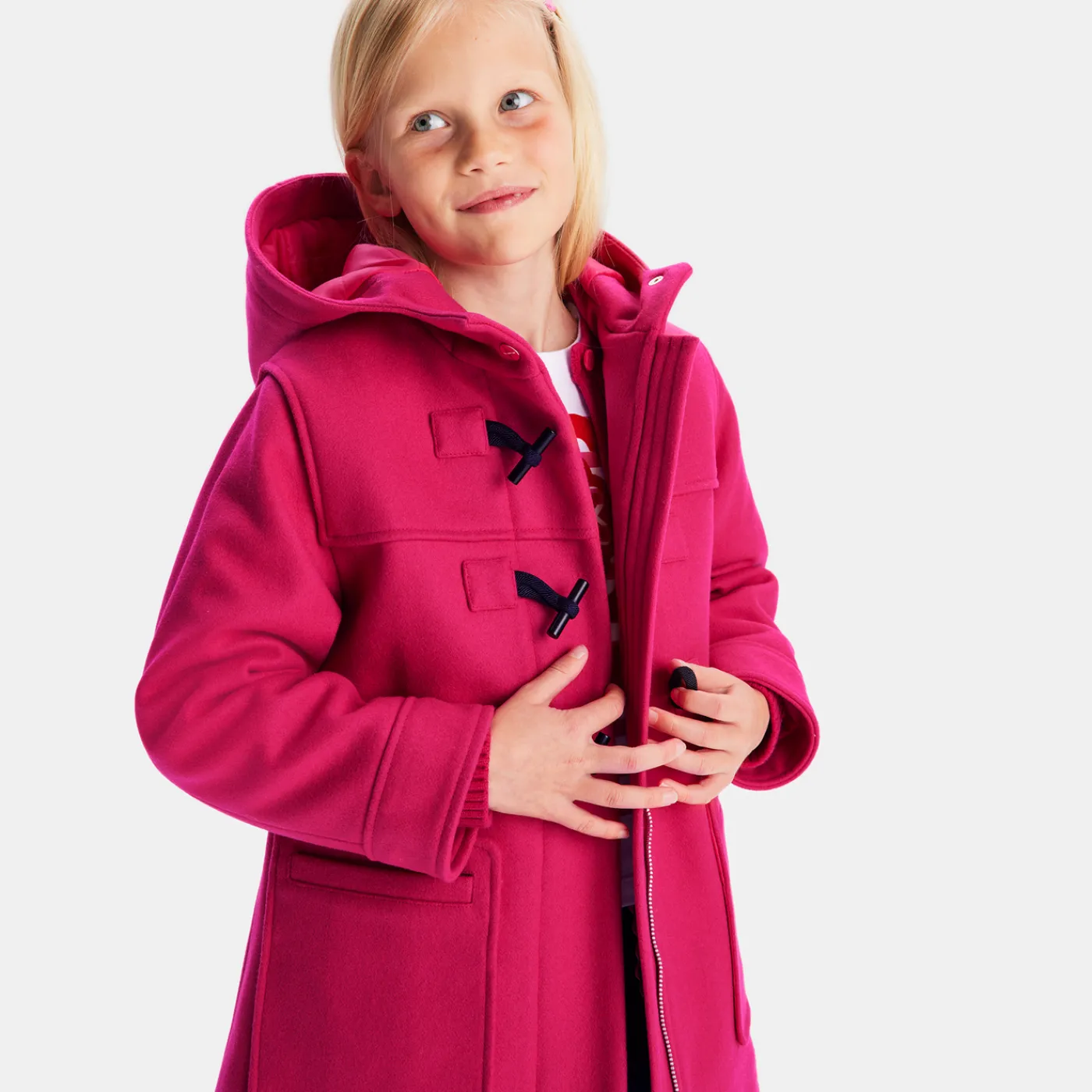 Coats And Outerwear|Girl Coats & Puffer Jackets-Jacadi Girl wool duffle-coat Grenadine Pink