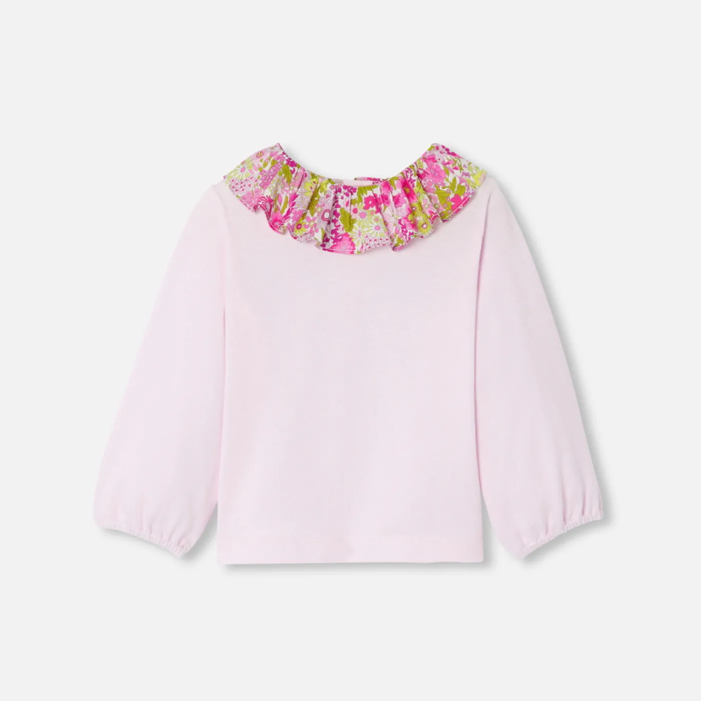 Polos And T-Shirts-Jacadi Baby girl T-shirt with a Liberty fabric collar Jacadi Powder Pink