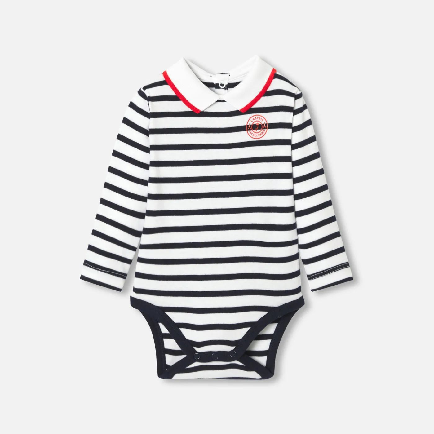 Bodysuits-Jacadi Baby boy long sleeve bodysuit White/Navy