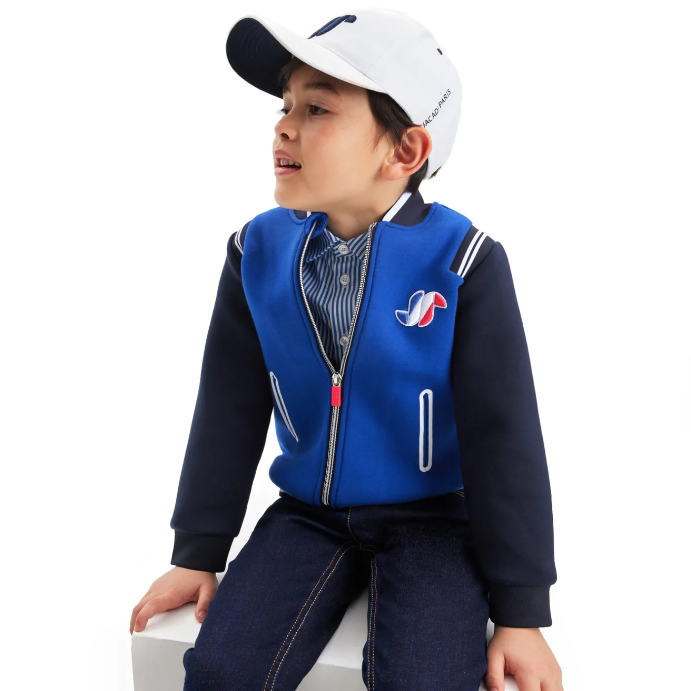 Sweaters, Sweatshirts And Cardigans-Jacadi Boy Varsity cardigan Dark Blue