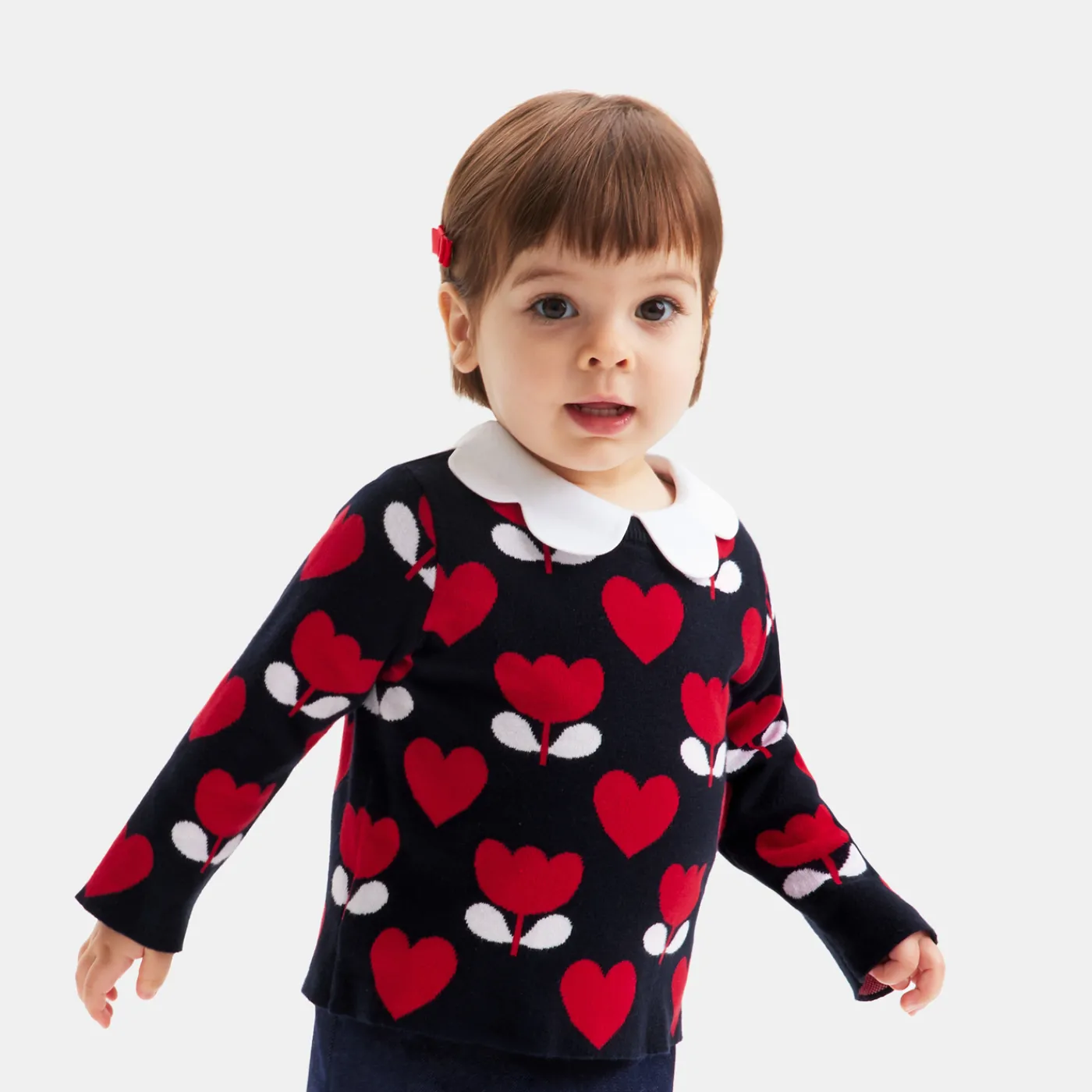 Cardigans, Sweaters And Sweatshirts-Jacadi Baby girl sweater in jacquard knit Navy/Multicolour