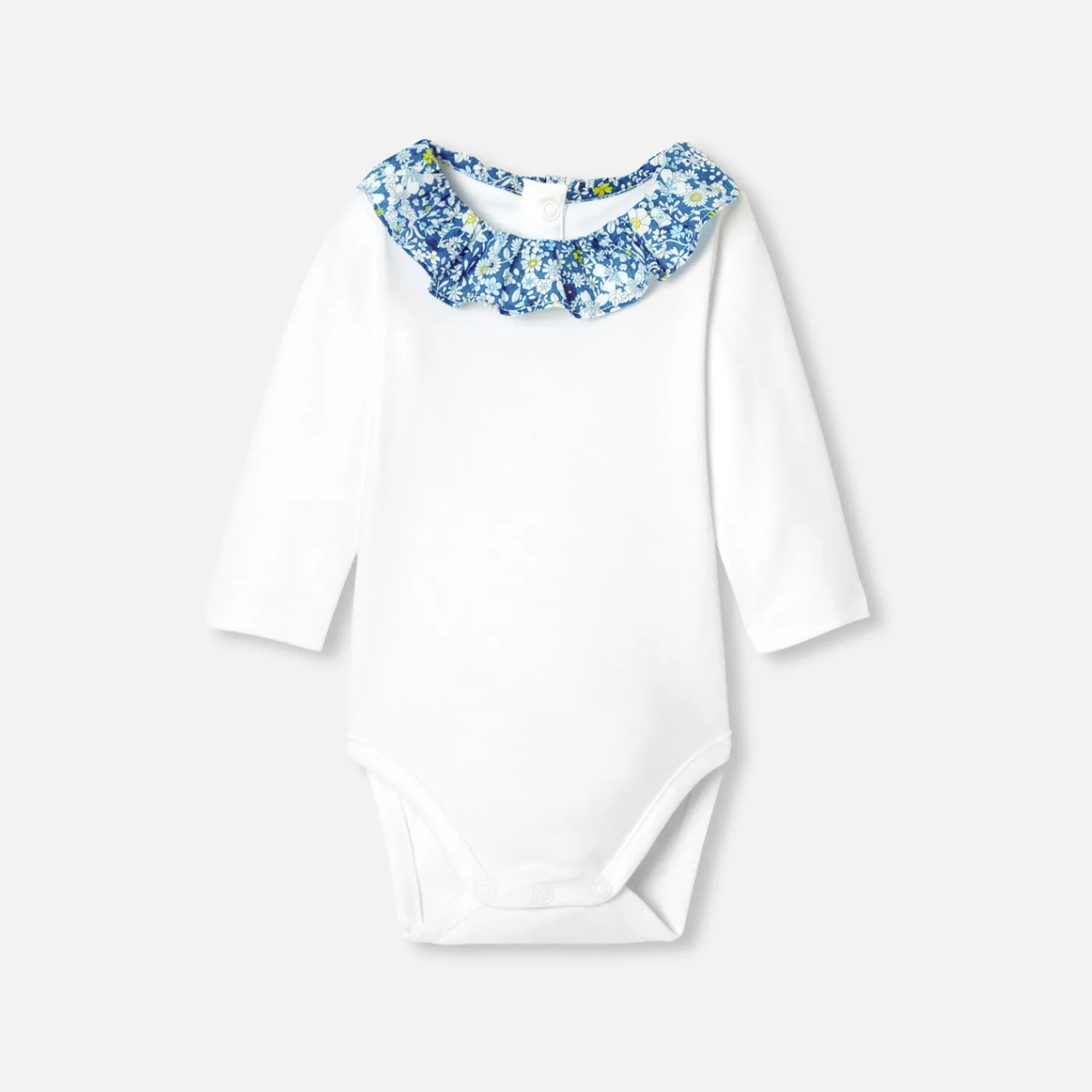 Bodysuits-Jacadi Baby girl long-sleeved bodysuit White/Blue