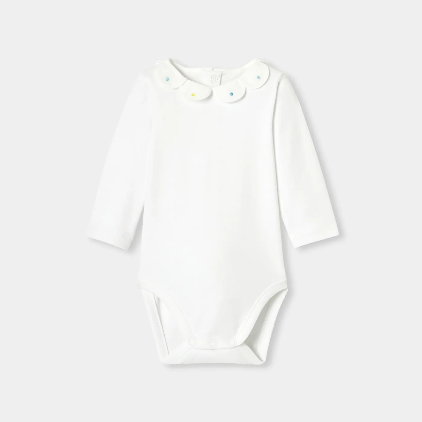 Bodysuits-Jacadi Baby girl bodysuit with petal collar Jacadi White