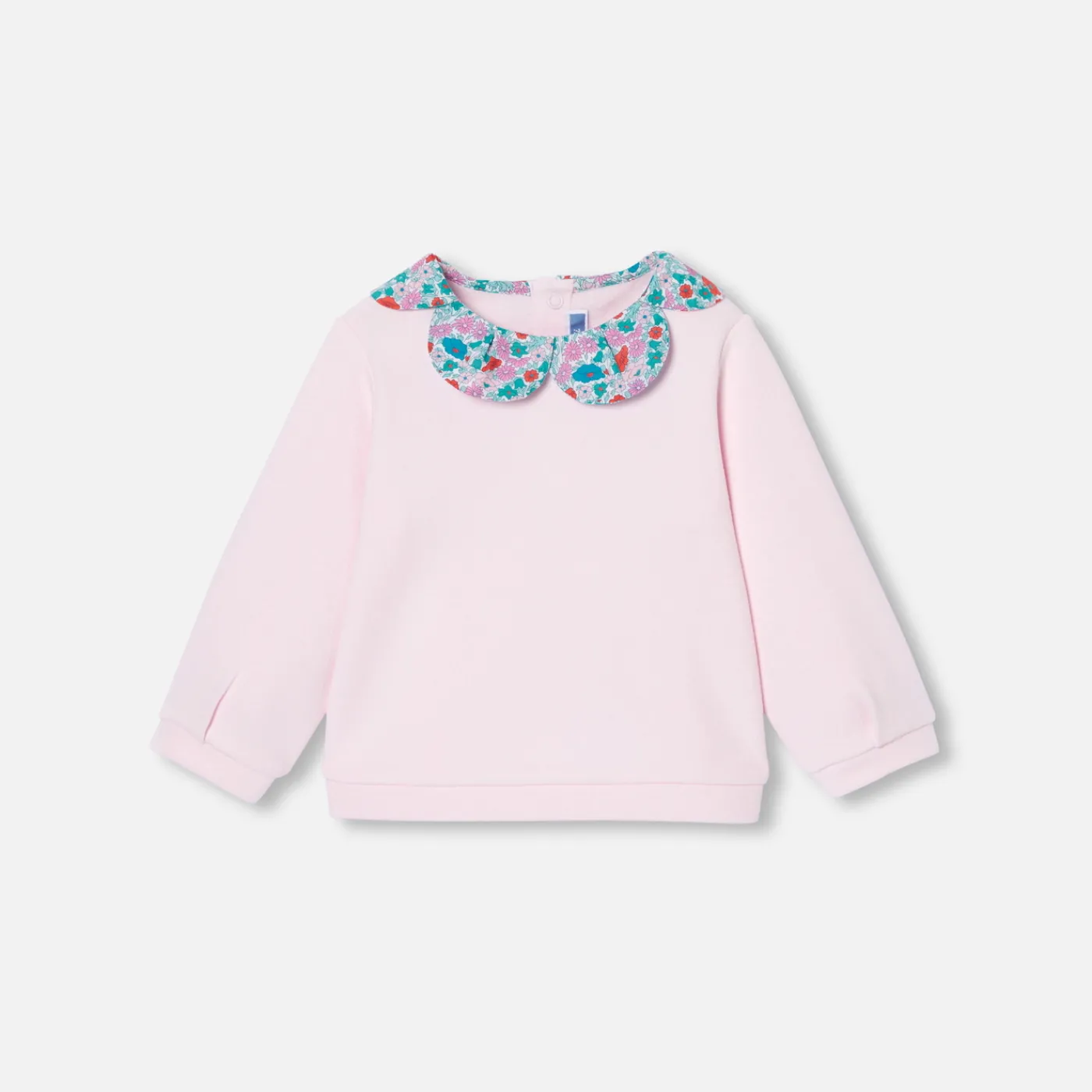 Cardigans, Sweaters And Sweatshirts-Jacadi Baby girl sweatshirt with Liberty fabric collar Jacadi Powder Pink