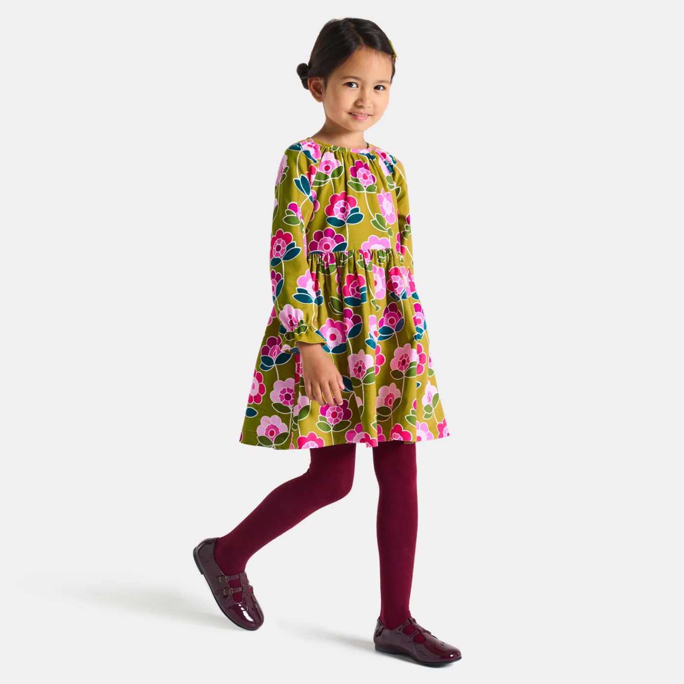 Dresses And Skirts-Jacadi Girl dress in velvet milleraies Mustard/Multicolour