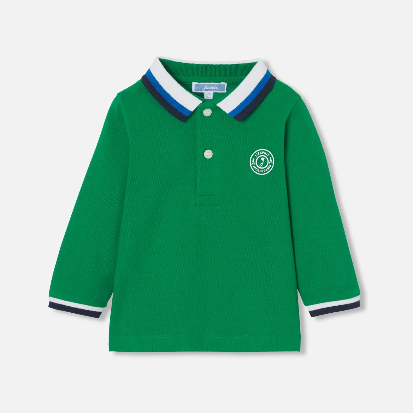 Polos And T-Shirts-Jacadi Long-sleeved baby boy polo shirt Dark green