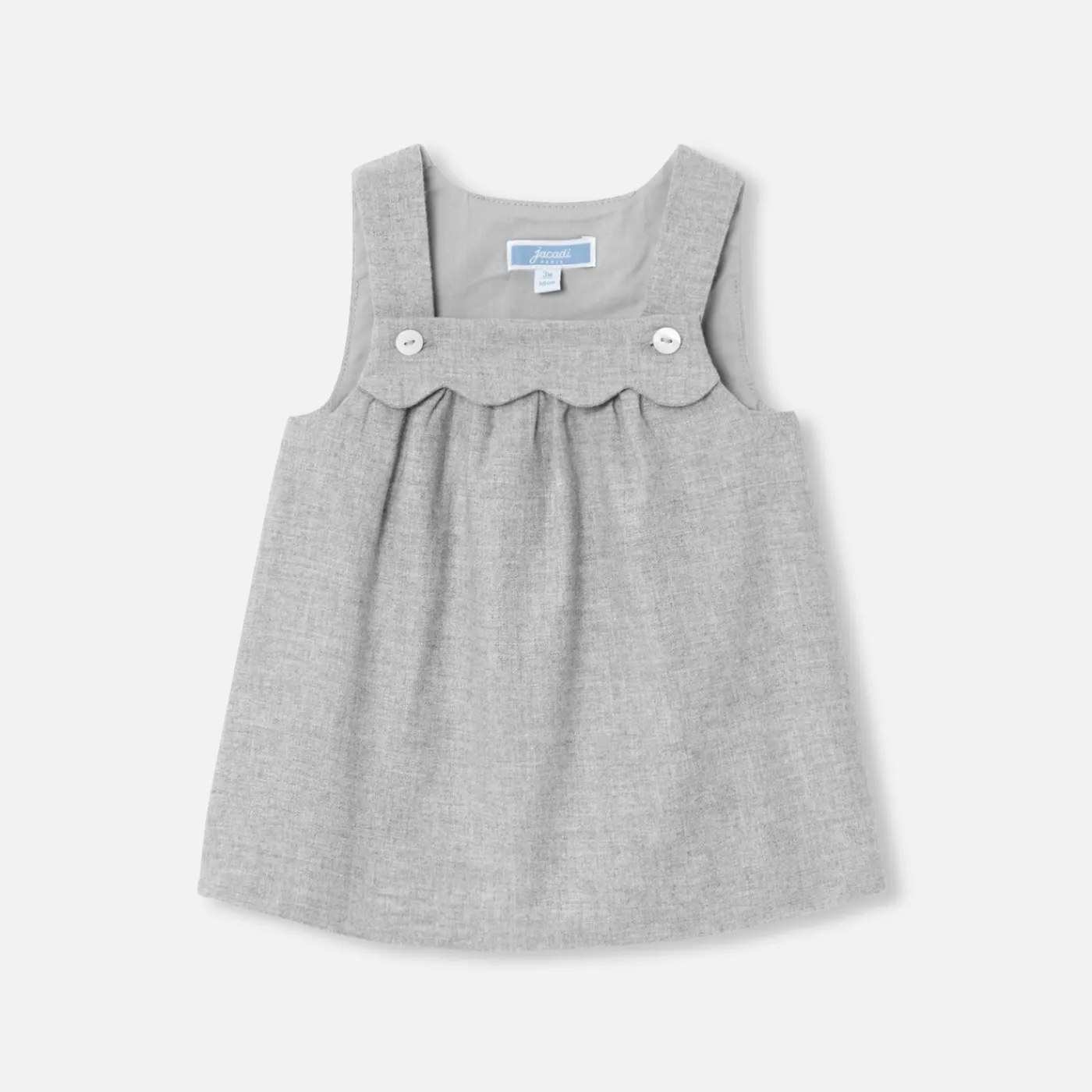 Dresses-Jacadi Baby girl flannel pinafore dress Jacadi light Heather Grey