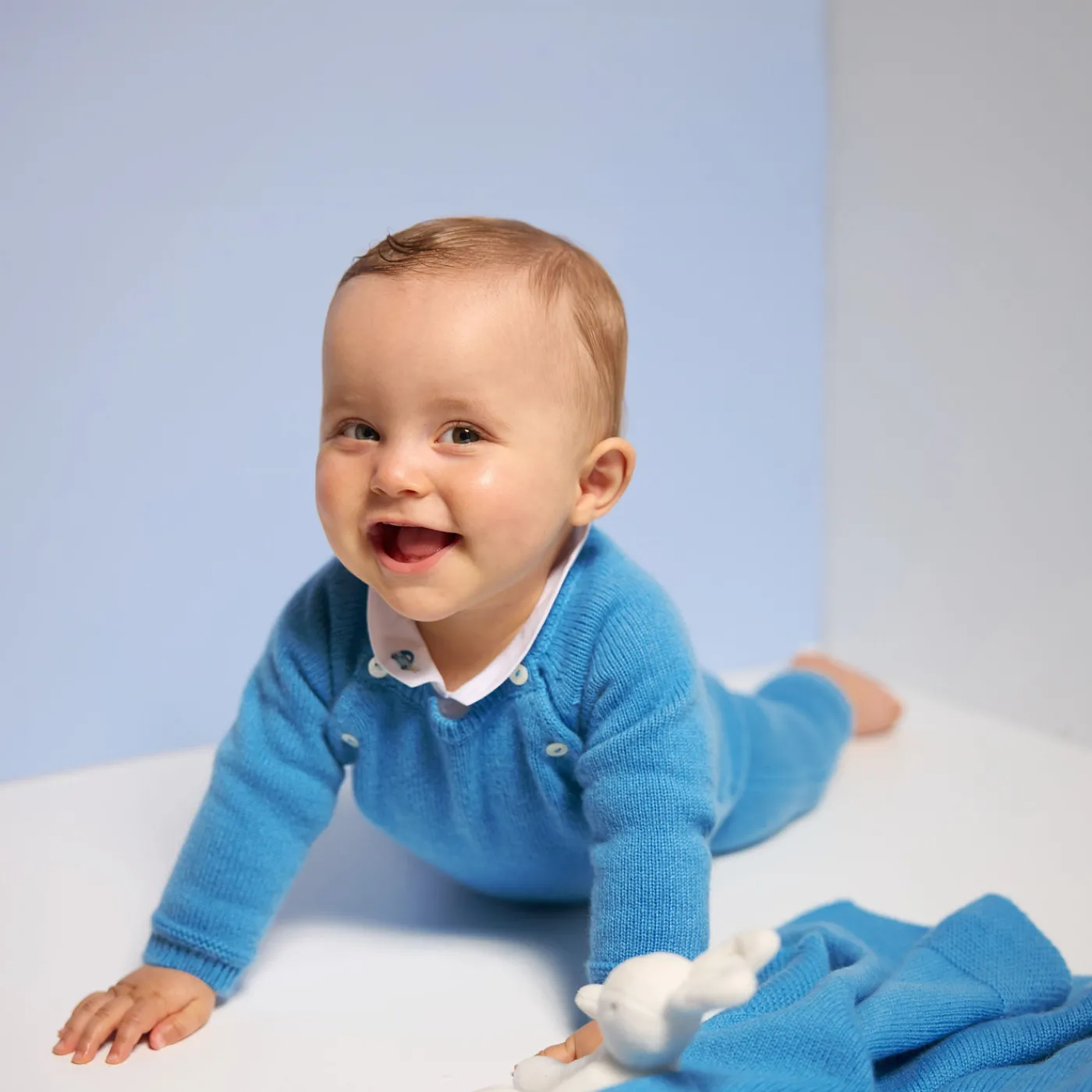 Bloomers, Overalls And Sets-Jacadi Baby cashmere jumpsuit Prussian blue
