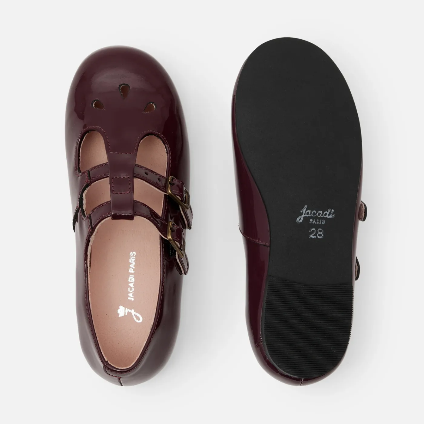 Mary Janes, T-Straps And Ballet Flats-Jacadi Girl patent leather t-bar shoes Burgundy