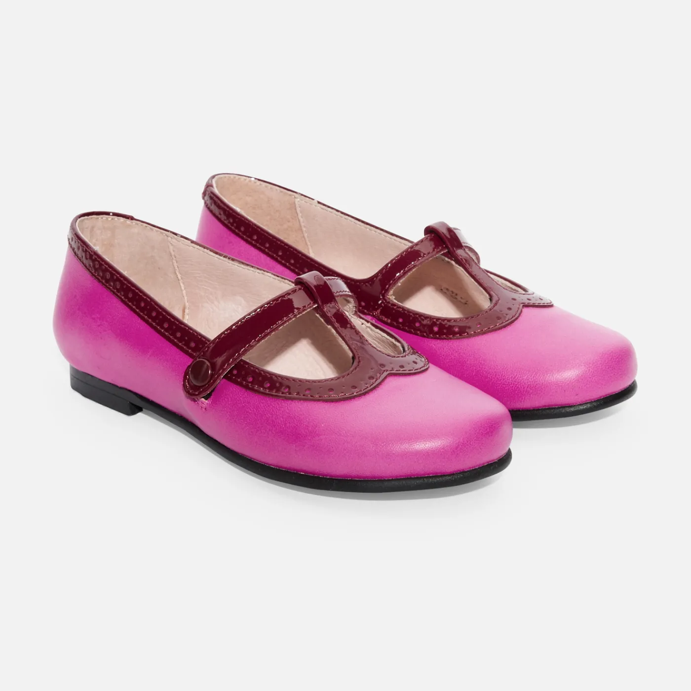 Mary Janes, T-Straps And Ballet Flats-Jacadi Girl leather t-bar shoes Pink