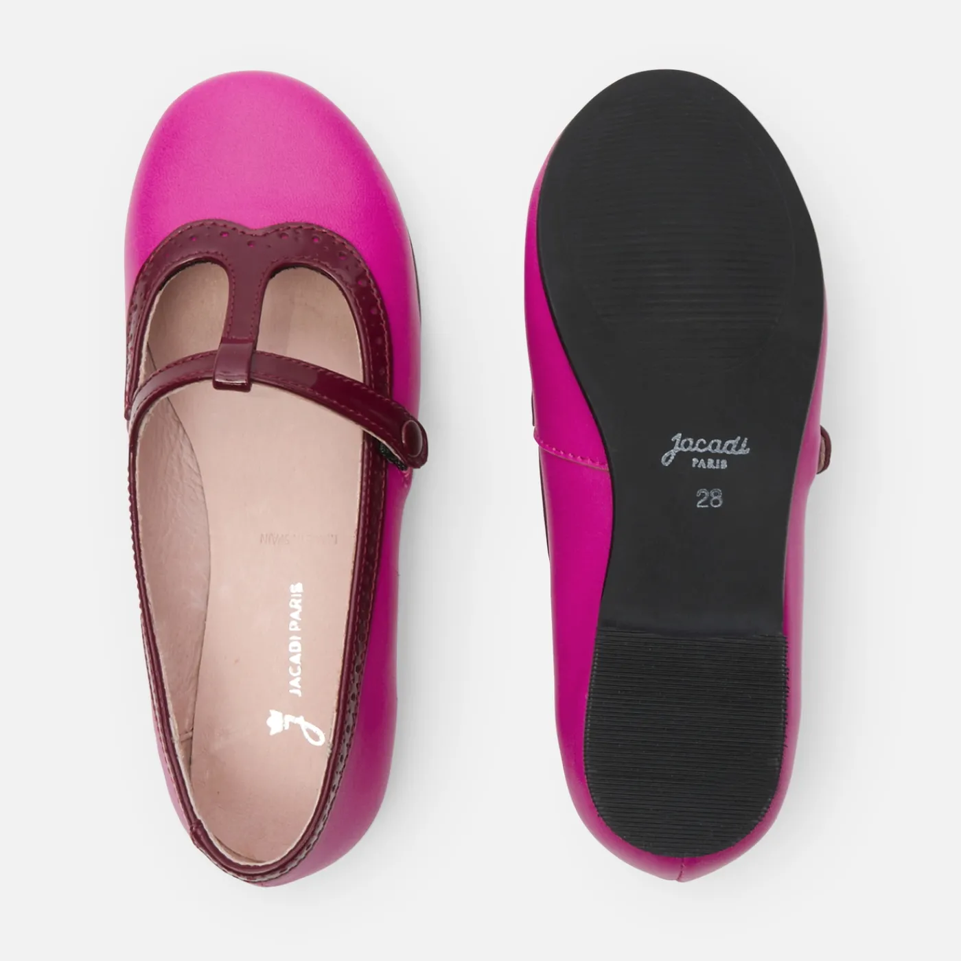 Mary Janes, T-Straps And Ballet Flats-Jacadi Girl leather t-bar shoes Pink