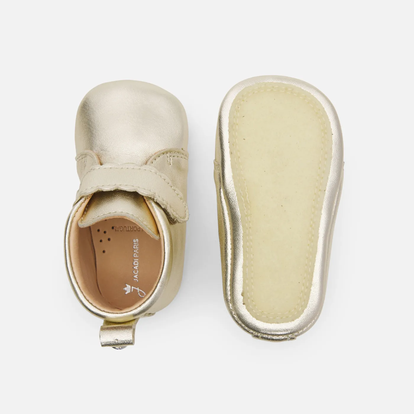 Slippers|Soft Leather Slippers-Jacadi Baby girl iridescent leather slippers Gold