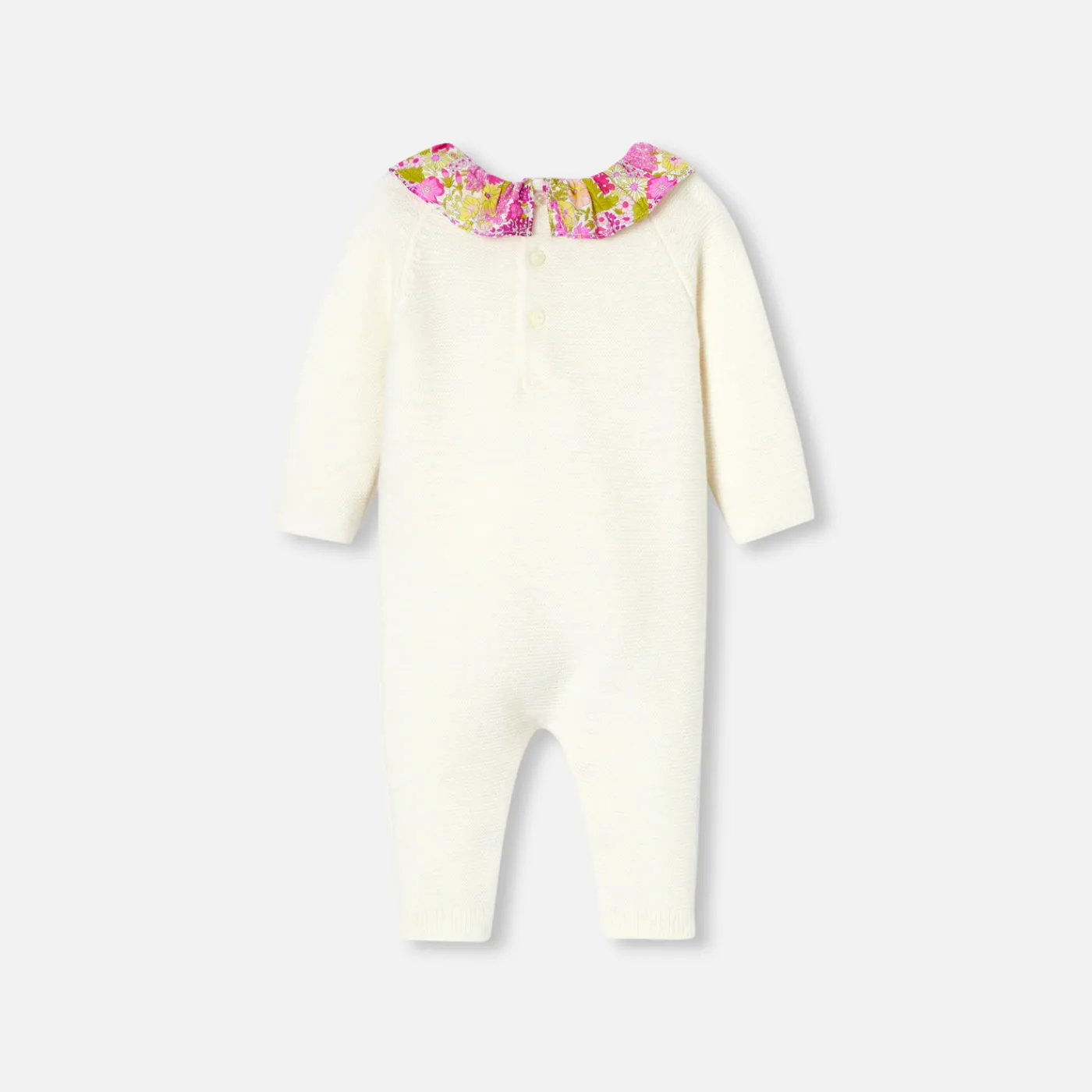 Bloomers, Overalls And Sets-Jacadi Baby girl jumpsuit in garter stitch. Jacadi soft white