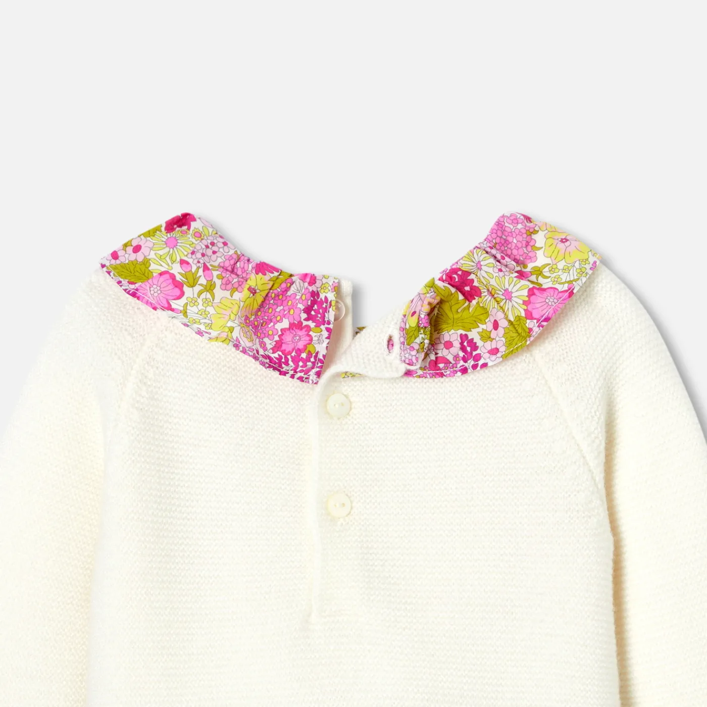 Bloomers, Overalls And Sets-Jacadi Baby girl jumpsuit in garter stitch. Jacadi soft white