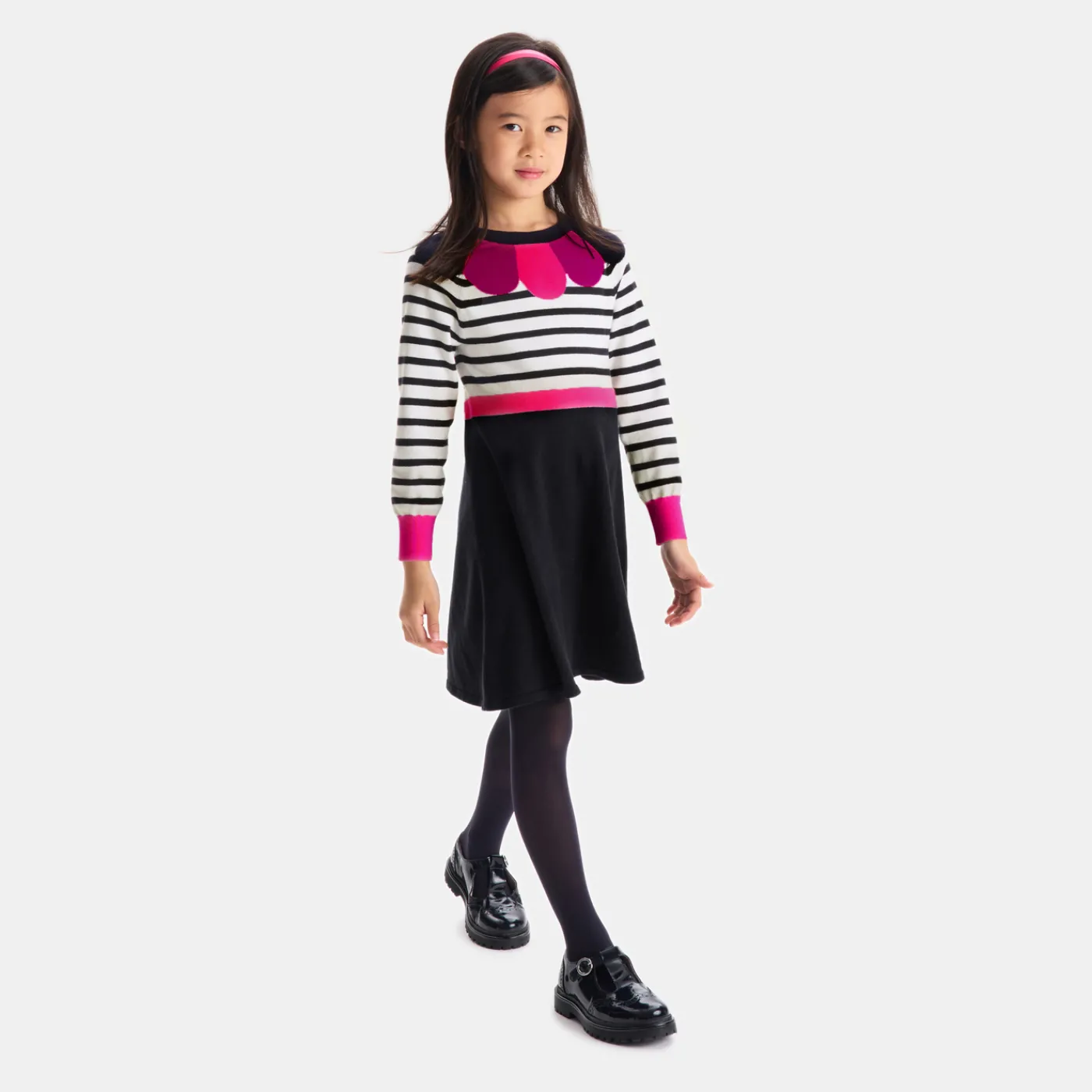 Dresses And Skirts-Jacadi Girl long-sleeved dress White/Navy