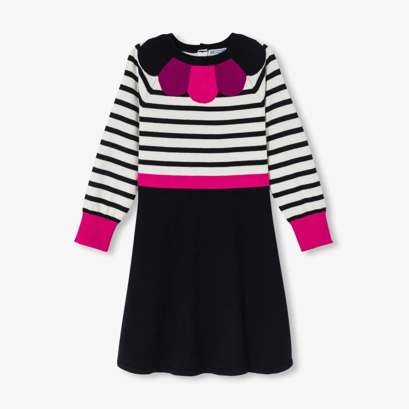 Dresses And Skirts-Jacadi Girl long-sleeved dress White/Navy