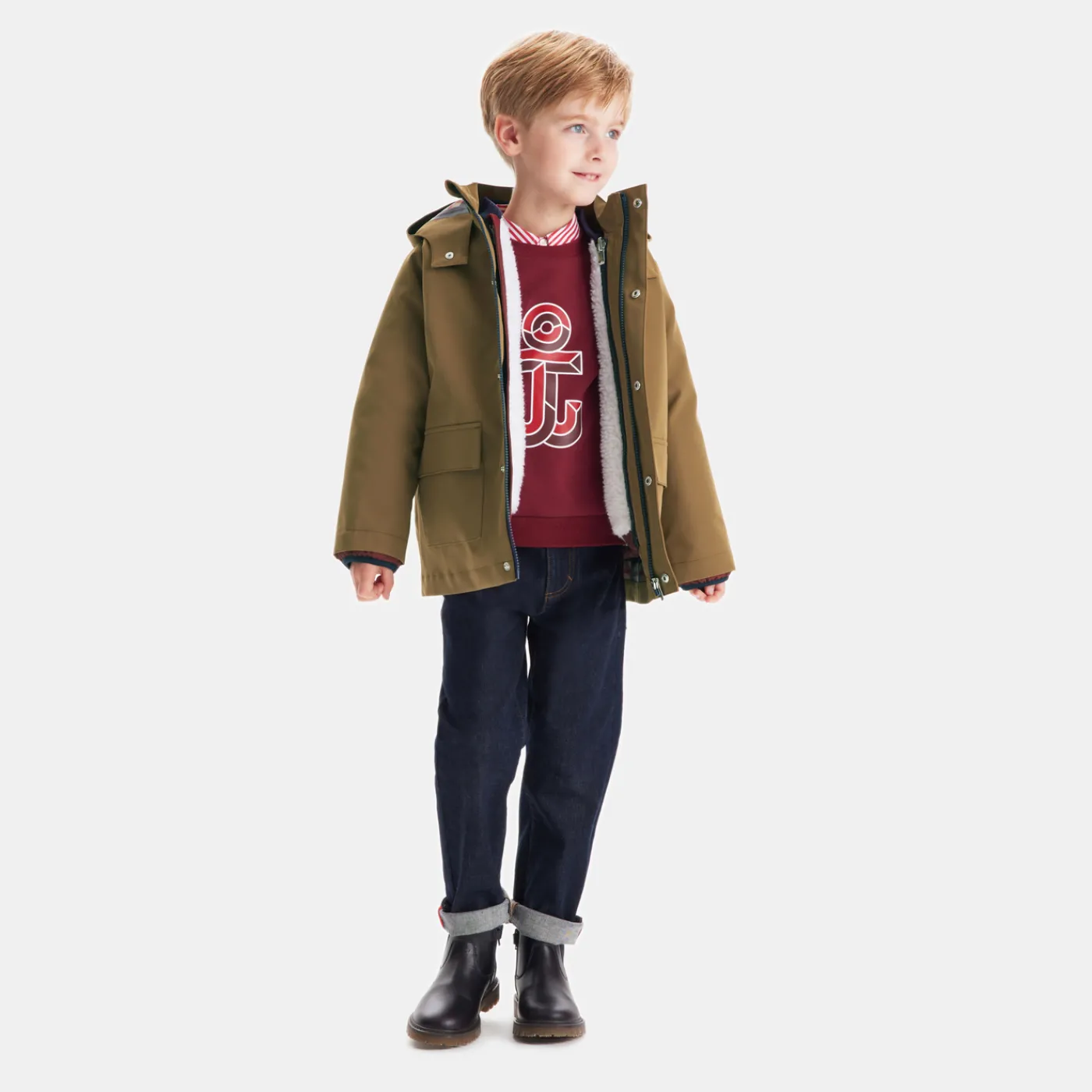 Coats And Outerwear|Boy Coats & Puffer Jackets-Jacadi Boy 3-in-1 parka Clay