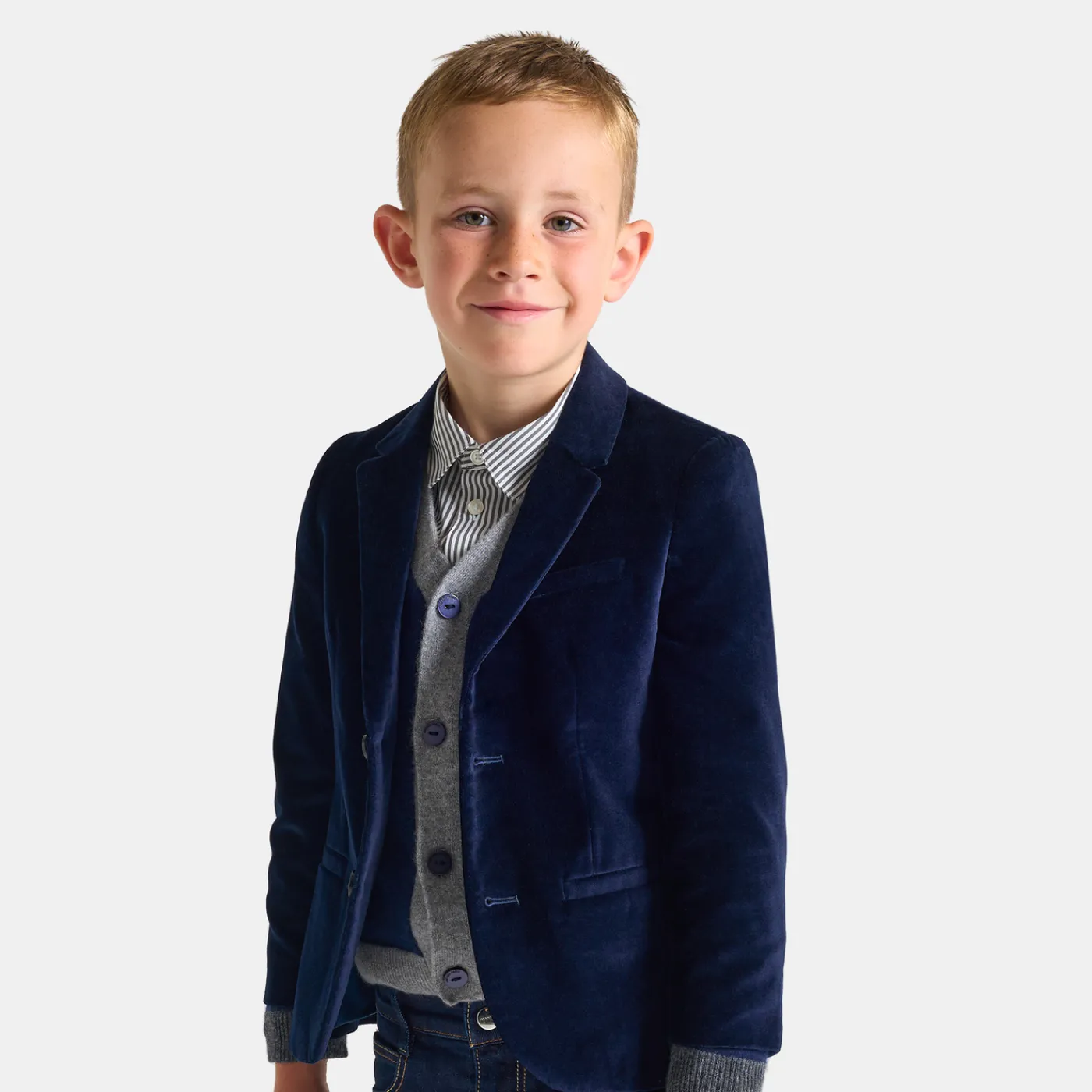 Coats And Outerwear|Boy Coats & Puffer Jackets-Jacadi Boy velvet jacket Jacadi Navy