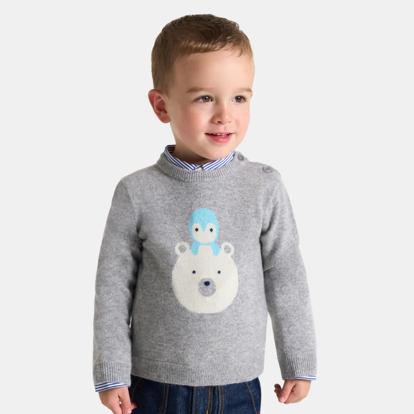 Sweaters, Sweatshirts And Cardigans-Jacadi Baby boy cashmere sweater Jacadi light Heather Grey