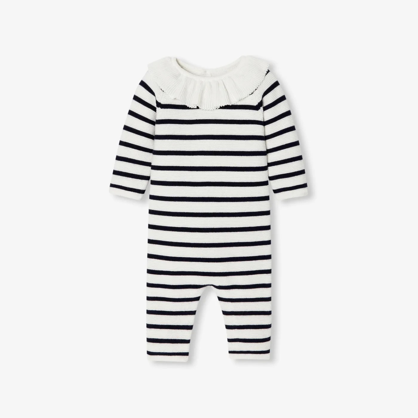 Bloomers, Overalls And Sets-Jacadi Baby girl jumpsuit in garter stitch Navy/White