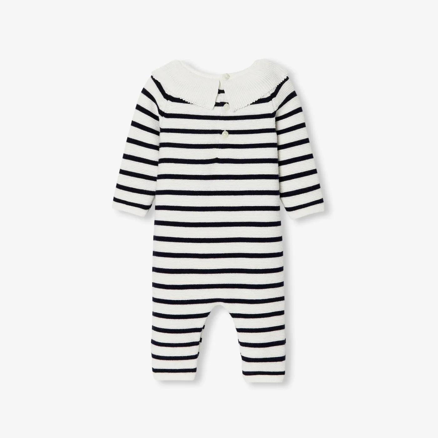 Bloomers, Overalls And Sets-Jacadi Baby girl jumpsuit in garter stitch Navy/White