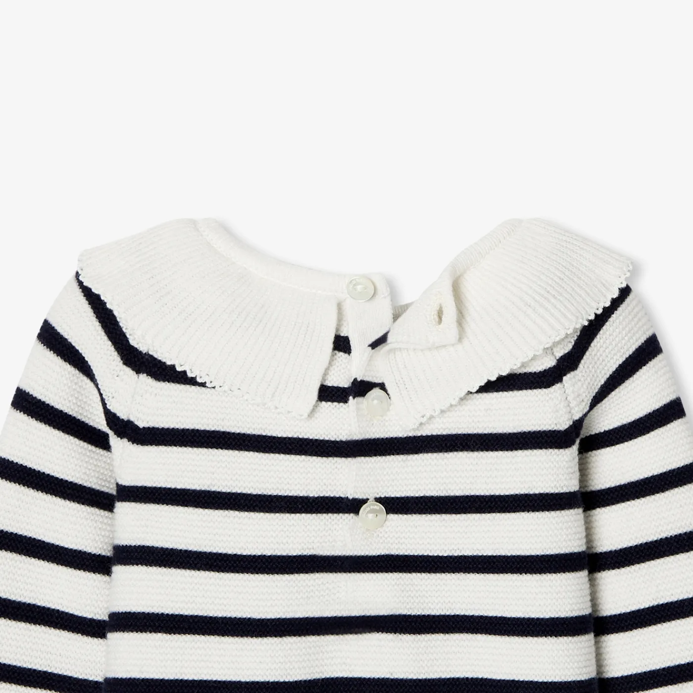 Bloomers, Overalls And Sets-Jacadi Baby girl jumpsuit in garter stitch Navy/White