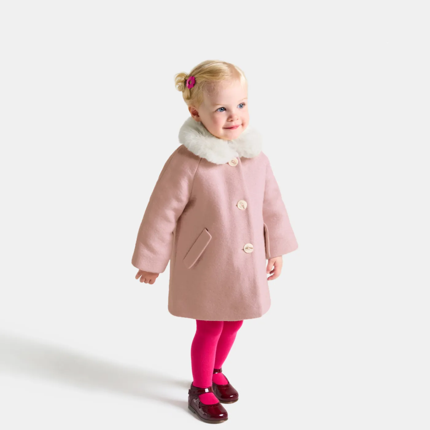 Coats And Outerwear|Toddler Coats & Puffer Jackets-Jacadi Baby girl coat in wool cloth Heather Pink