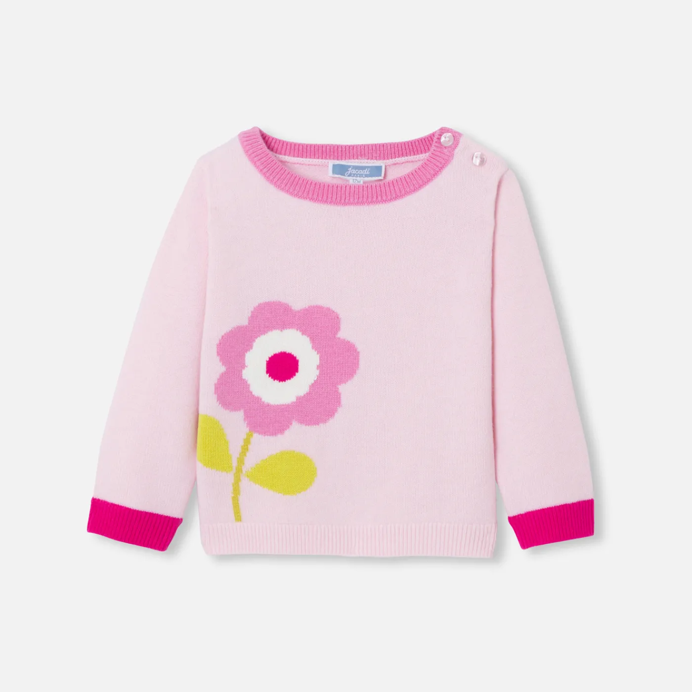 Cardigans, Sweaters And Sweatshirts-Jacadi Baby girl intarsia flower sweater Jacadi Powder Pink
