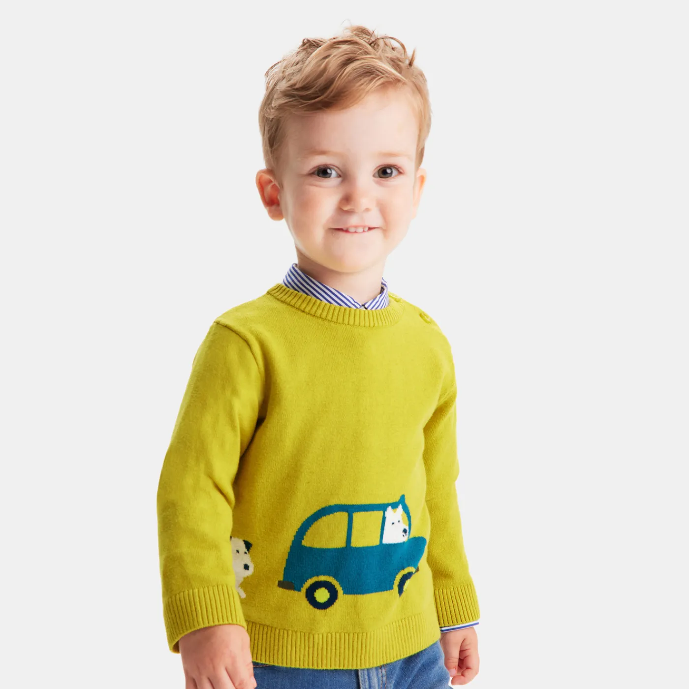 Sweaters, Sweatshirts And Cardigans-Jacadi Fancy Intarsia baby boy sweater Mustard